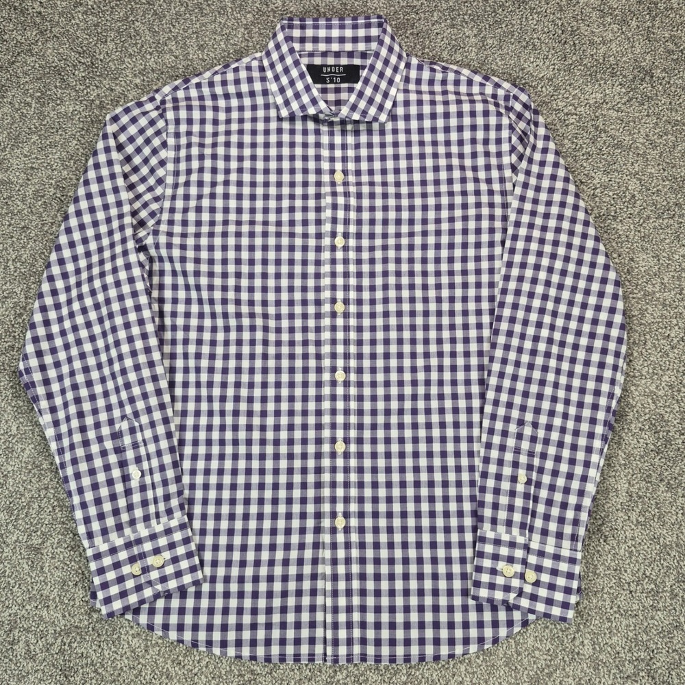 Under 5'10 Shirt Mens Small Purple Gingham Check Long Sleeve Cotton